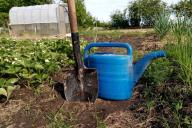 shovel, watering can